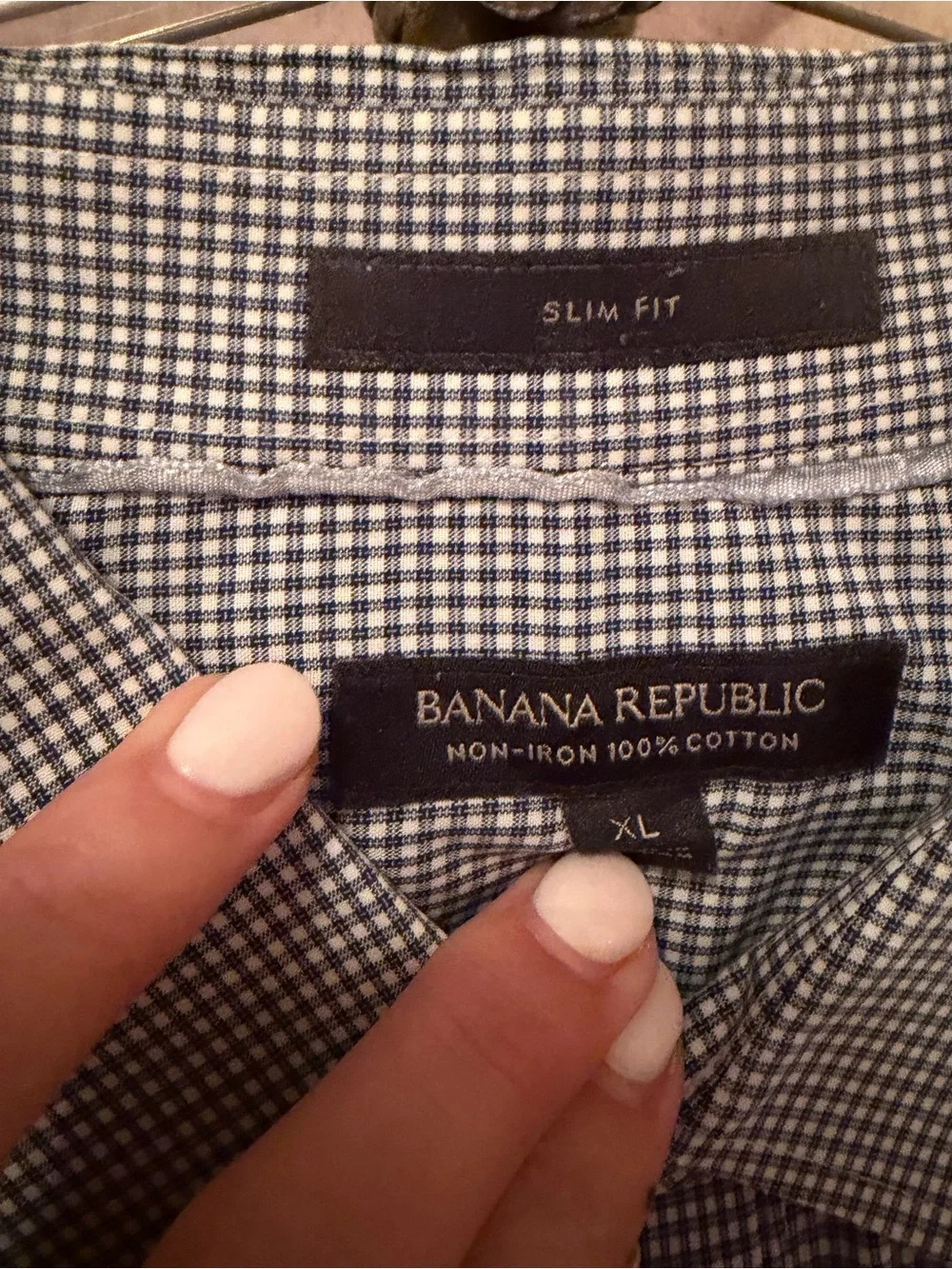 Banana Republic Men's Blue and White Mini-Check Dress Shirt